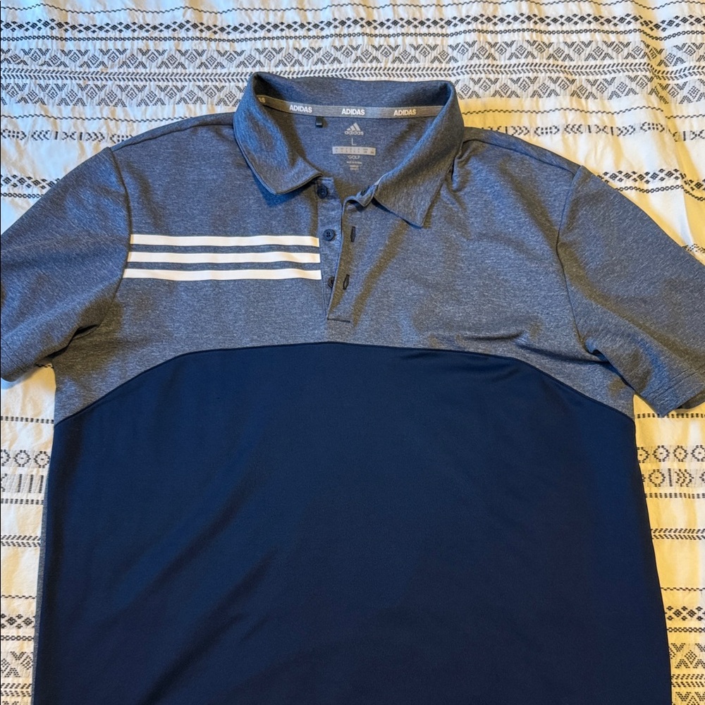 Adidas Men's Two-Tone Navy and Gray Polo